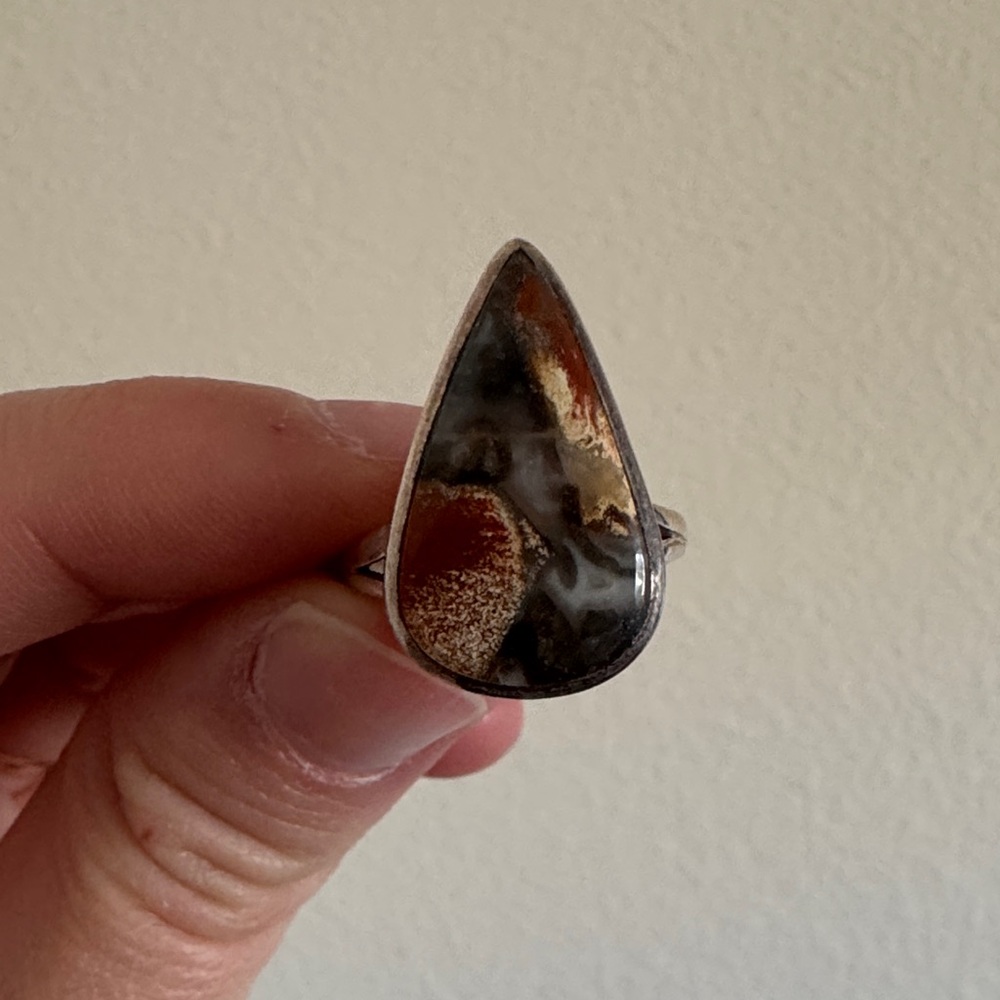 Teardrop Silver and Brown Stone Ring